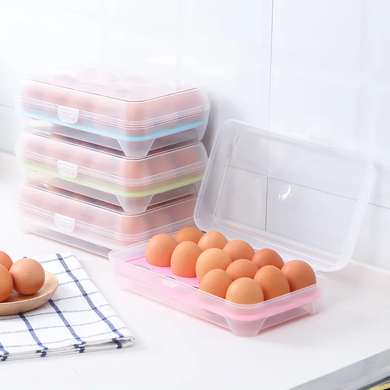 

15 Grid Single-Layer Eggs Storage Box Airtight Container Refrigerator Food Preservation Plastic Boxs Kitchen Organizer