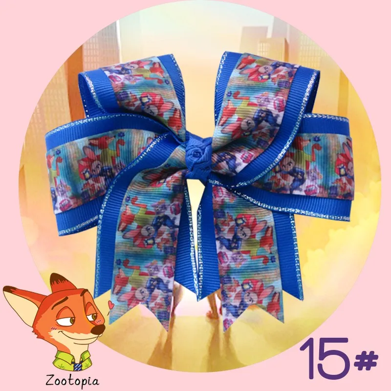 Новое поступление 16 шт. 4.5 ''double zootopia кино с печатью grosgrain ribbonboutique toddlerinfant hair bows