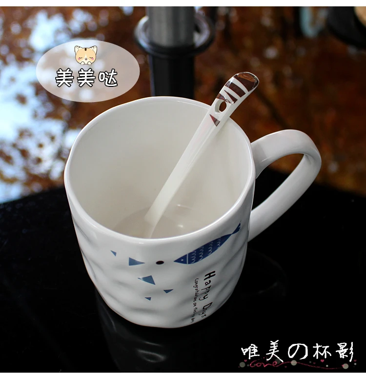 Drankwaer кошка и рыба для кружка для молока на завтрак с крышкой стеклянная керамическая ложка для воды Мультфильм