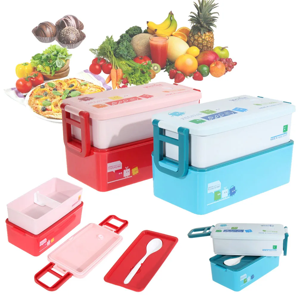 Hot Sale Tableware Set for Kids Beto Box 2 layer Children Food Container Student Food Tablewares 850ML Boxes For Lunch(China (Mainland))