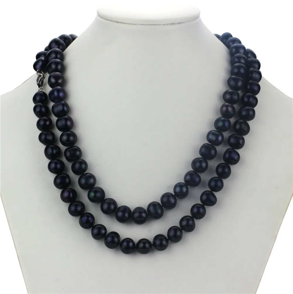

SNH AA genuine cultured 10.5-11.5mm potato pearl natural freshwater long black pearl necklace jewelry for women free shipping