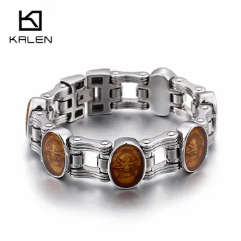 

Kalen 23cm Chunky Bike Chain Bracelets Stainless Steel Heavy Bicycle Link Chain Egypt Mysterious Skull Charm Bracelets Men