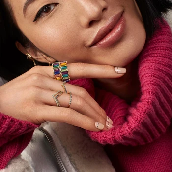 

Sterling Silver 925 thin line micro pave cz eternity 9 colors stack 925 silver rainbow cz women ring