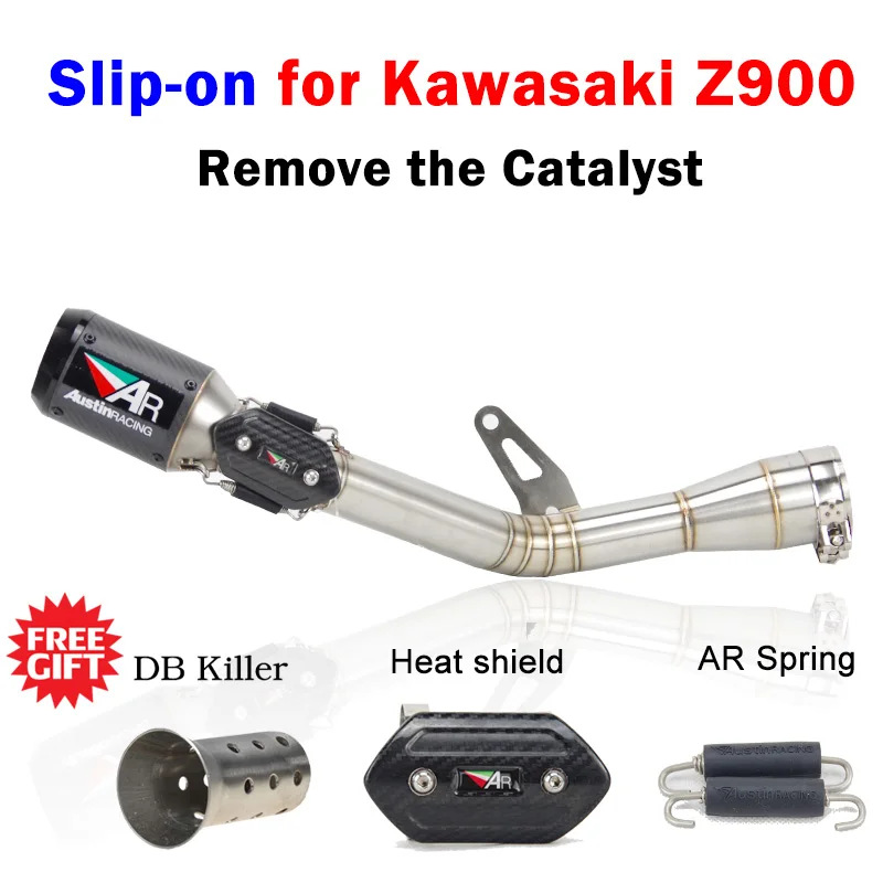 Z900 Slip-on moto rcycle выхлопная связь средняя труба удалить катализатор с Остин гоночного побега moto для Kawasaki Z900 ninja 900