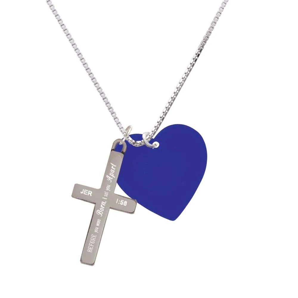 Acrylic 1 Royal Blue Heart - I Set You Apart - Cross Necklace