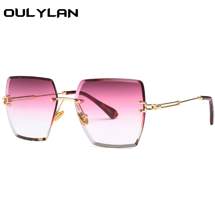 

Oulylan 2019 Sunglasses Women Retro Gradient Shades Sun Glasses Brand Design Rimless Eyeglasses Female Cut Lens Mrrior UV400