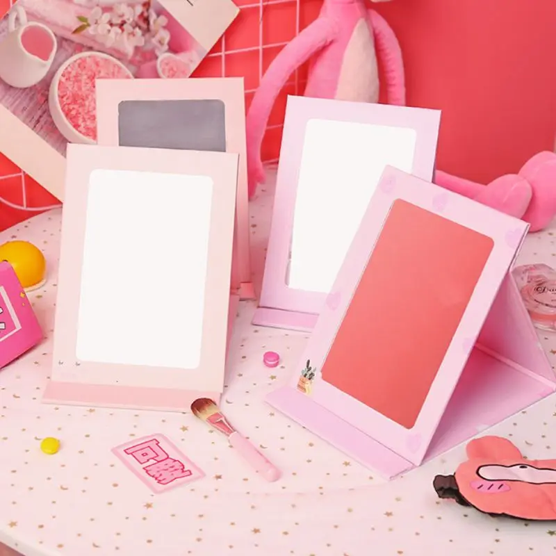 

Women Girls Korean Folding Rectangle Paper Card Desktop Cosmetic Mirror Cartoon Cat Pig Cactus Printed Portable Makeup Tool