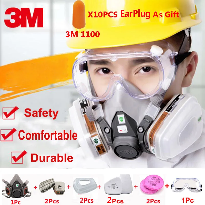 

20 in 1 Suit 3M 6200 Half Face Spraying Painting Gas Mask Industry Safety Respirator Mask With 3M 1621 Chemcial Goggles