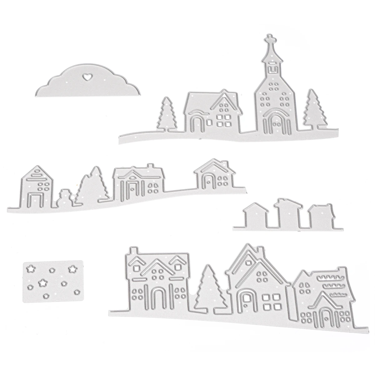 Village House Trees Cutting Dies Stencil for DIY Scrapbooking Album Decorative Paper Cards Embossing Cut Dies