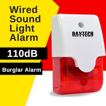 DAYTECH Wired Siren with Sound and Red Flashing Light for Home Security Alarm Alert System 12V 110dB