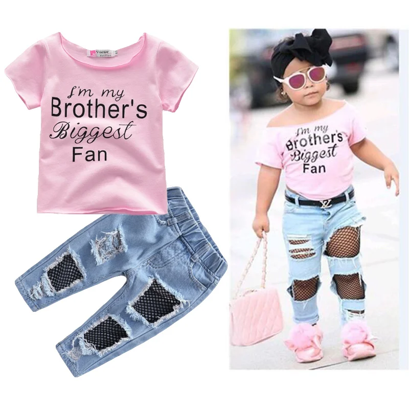 

2019 summer fashion children's clothing baby girl short-sleeved T-shirt + long hole pants 2 piece set Mickey cartoon boy clothes