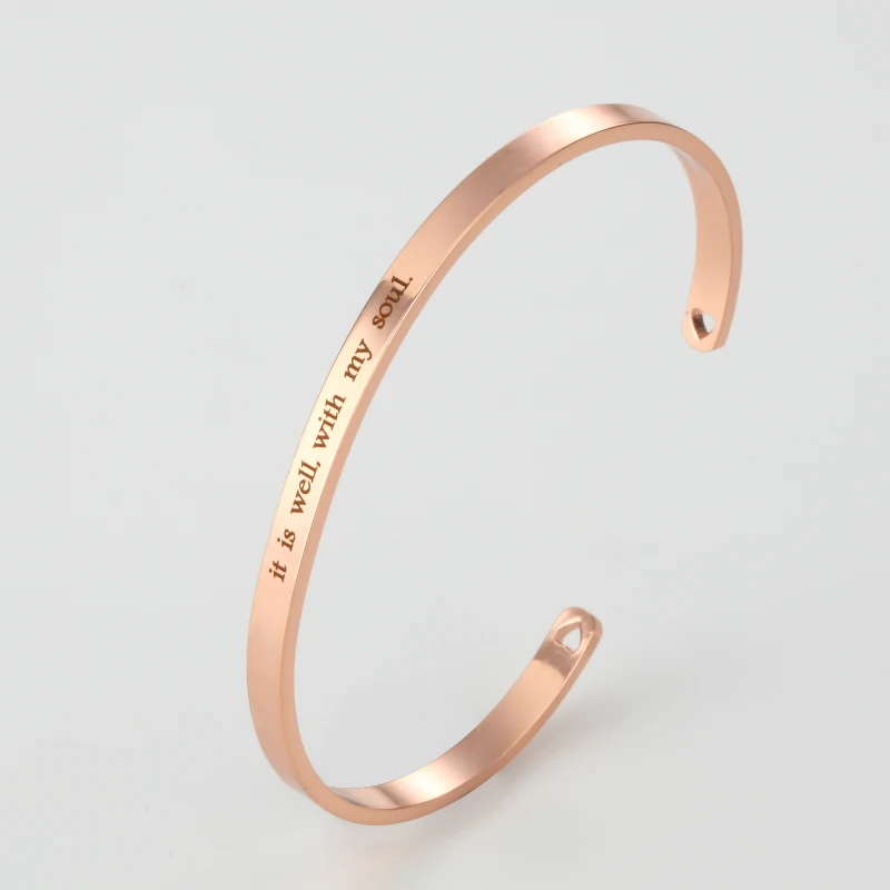 

it is well,with my soul 4mm Stainless Steel Bangle Engraved Positive Inspirational Quote Cuff Mantra Bracelet For Women