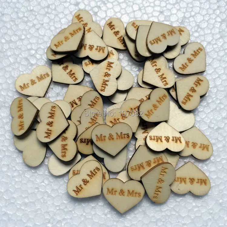 1000 шт 25x19 мм натуральное сердце деревянные украшения Mr &amp Mrs Confetti Свадебные