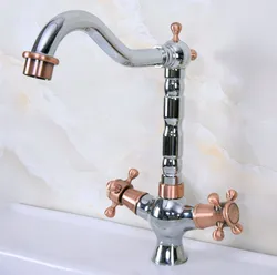 Polished Chrome Red Copper Brass Swivel Spout Double Cross Handles Kitchen/Bar Bathroom Sink Faucet Hot&Cold Mixer Tap anf903