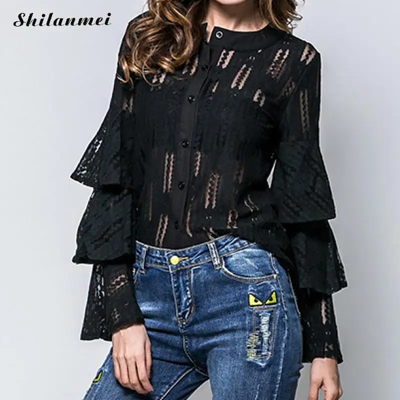 white long sleeve see through shirt