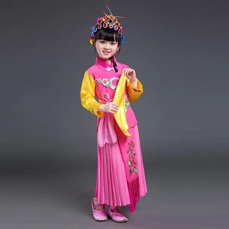 Китайский народный танец костюм hanfu девушки дети Одежда для сцены Национальный Древние Традиционные китайские танцевальные костюмы AA4468