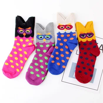 

Cartoon cat owl socks women cotton Cute Flower cat odor absorbent sweat-absorbent spring autumn new Dotted fancy women's sock
