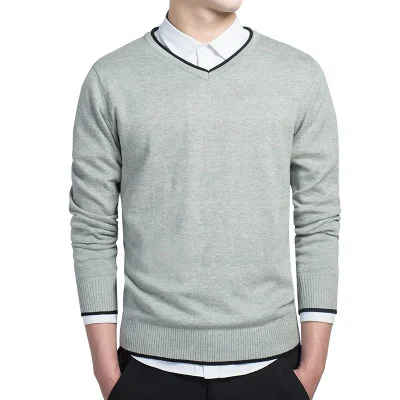 MuLS хлопковые свитера для мужчин с v-образным вырезом мужской свитер Пуловеры Джерси джемпер осень зима 4XL трикотаж Мужская одежда Новинка - Цвет: Gray
