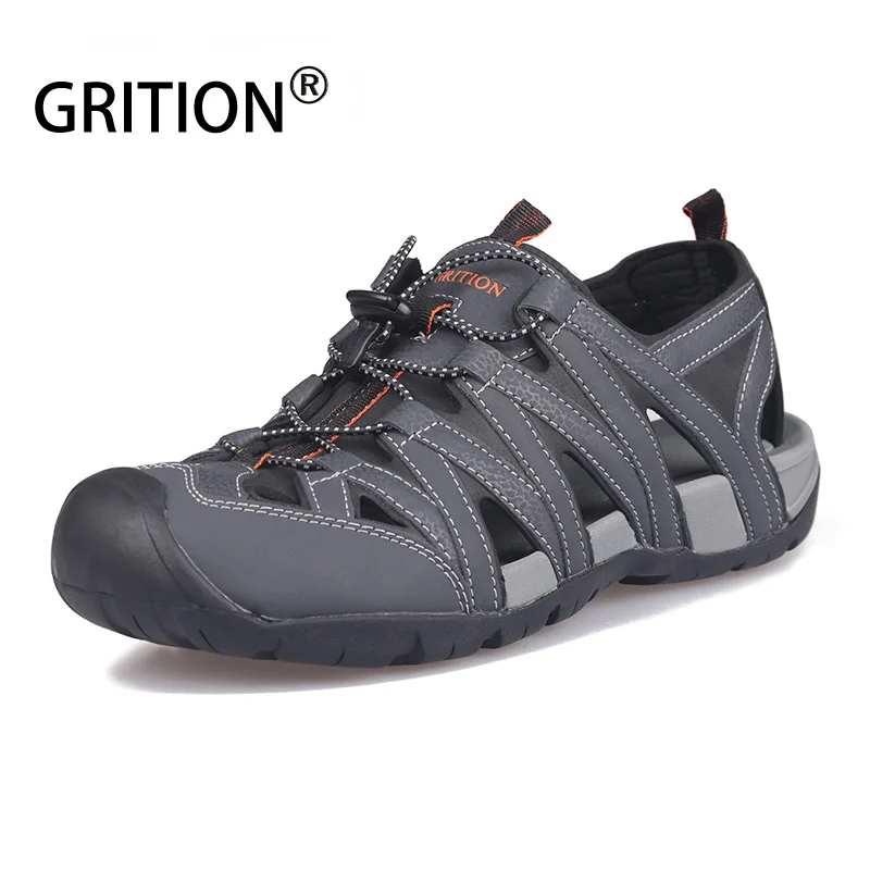 GRITION Men Sandals Summer Outdoor Causal Ankle Strap Flat Breathable
