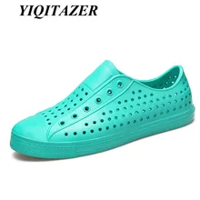 YIQITAZER/Новинка года; дизайнерская летняя Стильная мужская обувь; дышащие Пляжные Шлепанцы из пвх; Мужская обувь; большие размеры 43, 44, 45