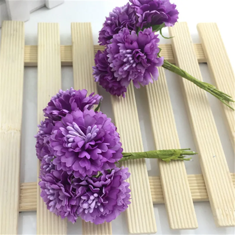 DIY имитация шелка цветок Хризантема вишневый цвет аксессуары для волос Материал невесты головной убор Венок аксессуары 6 шт - Цвет: purple