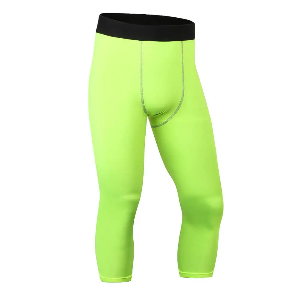 Мужские облегающие брюки PRO 7 минут спортивные шорты для бега для фитнеса быстро распродающийся Быстросохнущий костюм из 7 минут брюк - Цвет: Зеленый