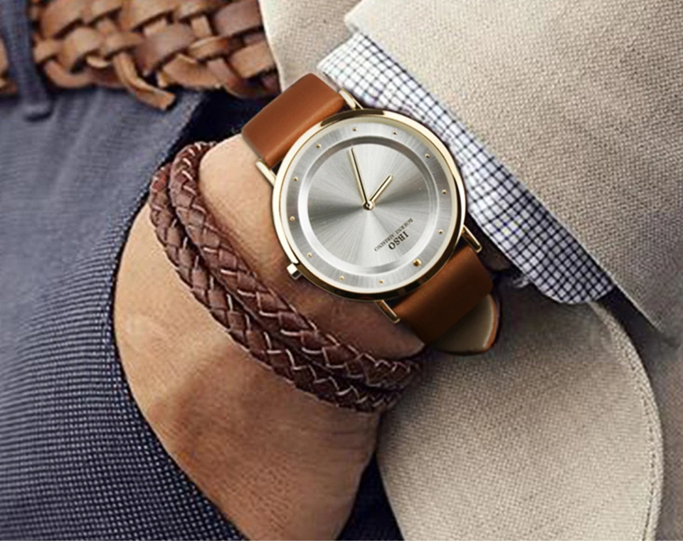 IBSO 7 мм ультра-тонкий модные Кварцевые наручные часы Настоящая кожа ремень Для мужчин Часы Лидирующий бренд Роскошные часы Для мужчин синий водонепроницаемые Relogio Masculino