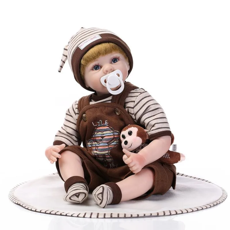 

NPK Fashion 22Inch Silicone Vinyl Baby Reborn Dolls in Monkey suit with Synthetic hair Newborn Handmade doll Kids toys
