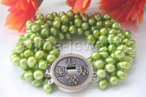 

Beautiful 8" 6row 7-8mm green baroque freshwater pearl bracelet @^Noble style Natural Fine jewe SHIPPING 5.25