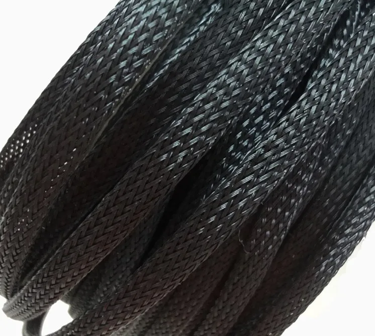 Free shipping High quality 10meters lot Three wire encryption 12mm Black expandable braided tube mesh woven
