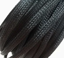 Free shipping High quality 10meters/lot Three wire encryption 12mm Black expandable braided tube mesh woven PET braided tube