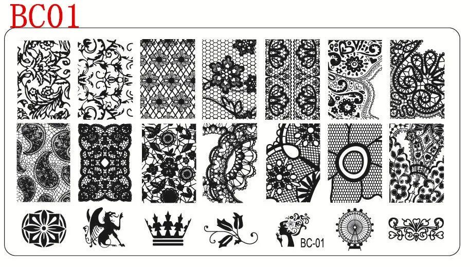 Кружева ногтей штамповки пластины прямоугольник цветы геометрические трафареты из нержавеющей стали шаблон розы аксессуары для ногтей Инструменты BEBC01-20
