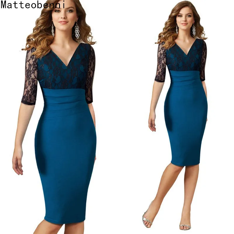 

Vintage Elegant Bodycon vestidos Women sexy Lace Pencil Half Sleeve Ladies Slim Sheath Work office casual Party Dresses Suit