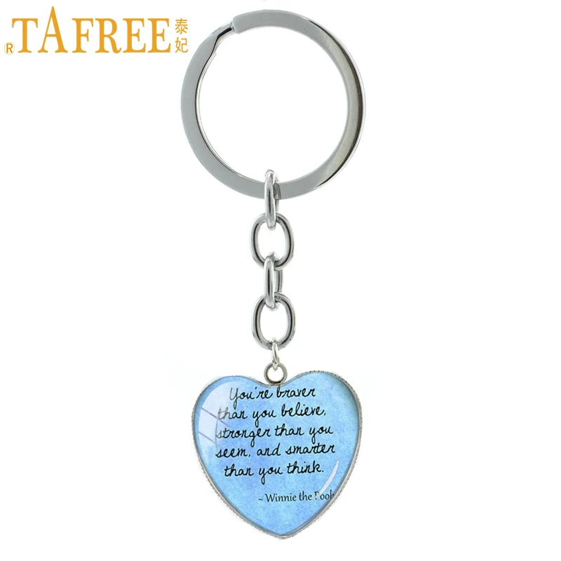 

TAFREE I Tell Myself that I'm not Afraid vintage Piglet Quote keychain Literary Quote heart pendant key chain ring jewelry HP107