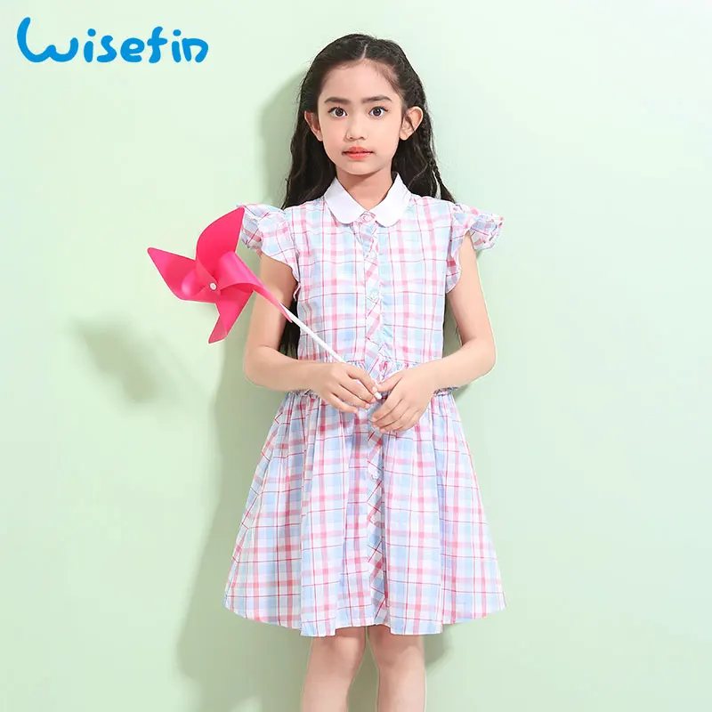 

Wisefin Princess's Clothing For Girls Ruffle Short Sleeve Girls Summer Dress Turn-Down Neck Wedding Party Dress For Girl Kids