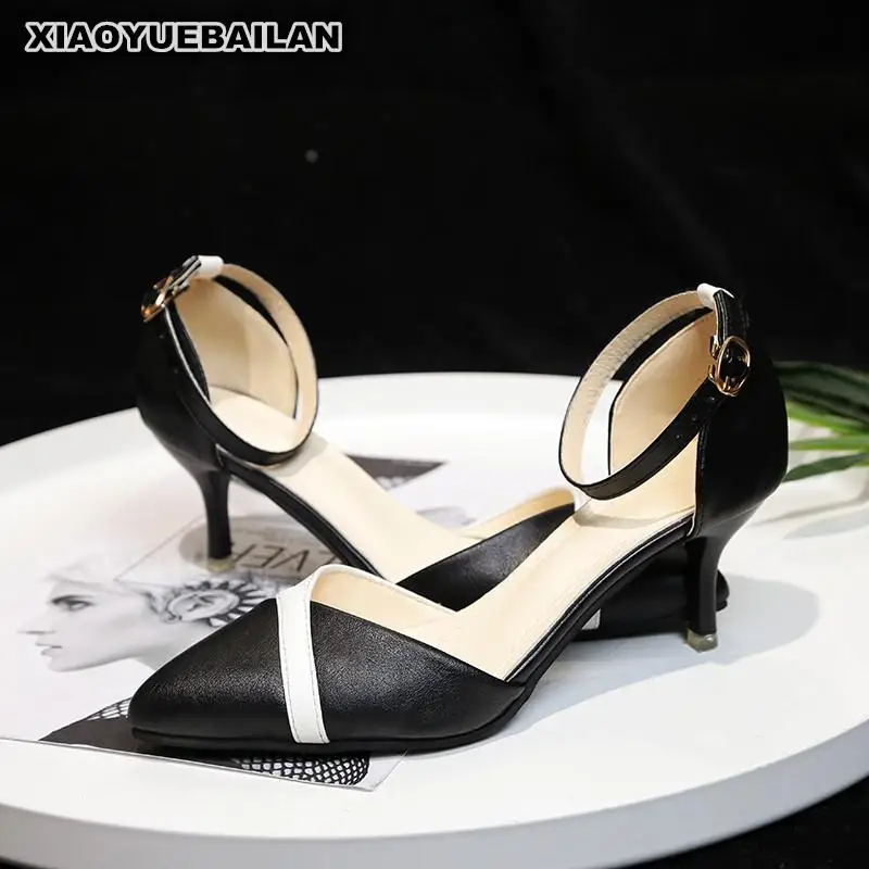 

The European Leg New Spring And Summer 2018 Heels Female Fine Black With Shoes Hollow Bandage Chain Sandal For Women