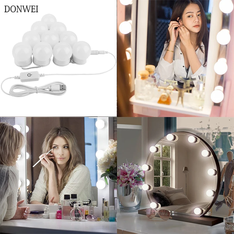 

10 Bulb Hollywood Led Makeup Mirror Light USB Charging Vanity Makeup Mirror Light Brightness dimmable Cosmetic Mirrors