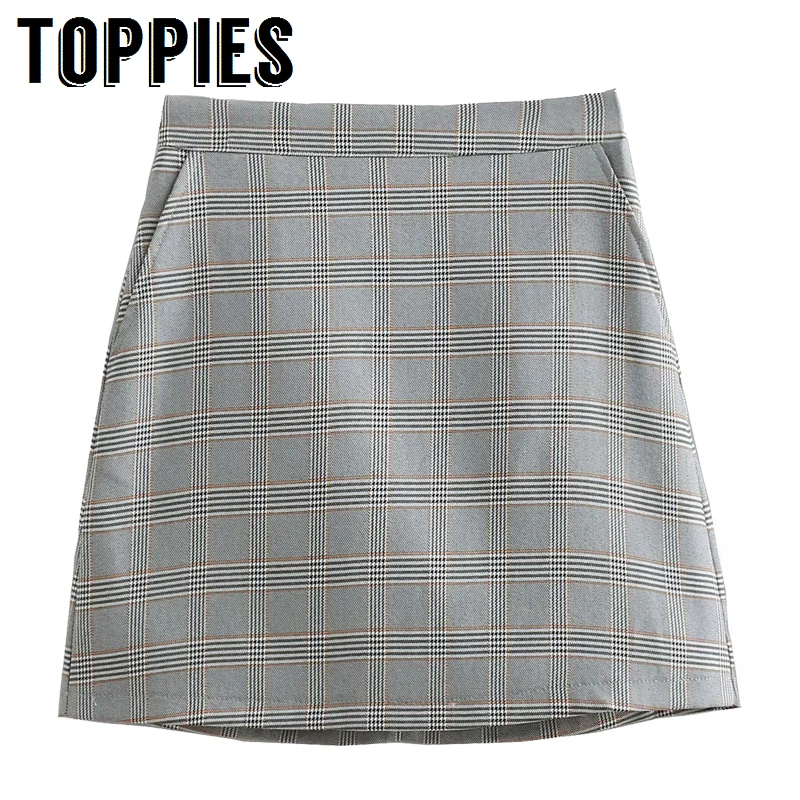 

2019 Summer High Waist Grid Mini Skirt Back Zipper Office Lady Vintage Houndstooth Skirt Slim Package Hip Work Style Bottoms