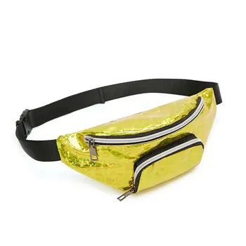 

Cool women's waist bag holographic laser hip hop fanny pack fashion PU leather travel chest bag