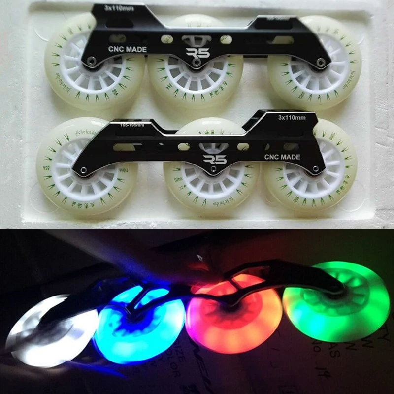  110mm LED Flash Wheel with 7000 Alloy CNC Skating Frame ILQ-11 Bearing for Inline Speed Skates Shoe - 32895330126