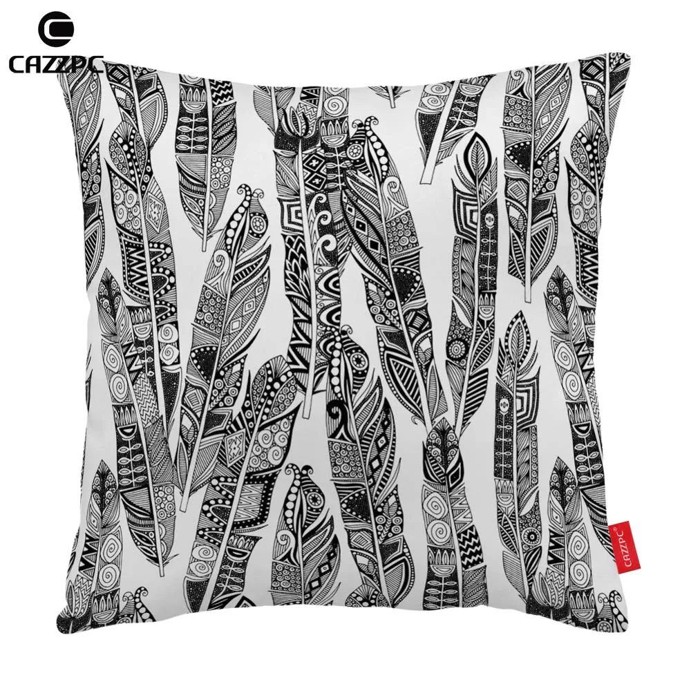 Black and White Tribal Ethnic Feathers Print Car Decorative Pillowcase