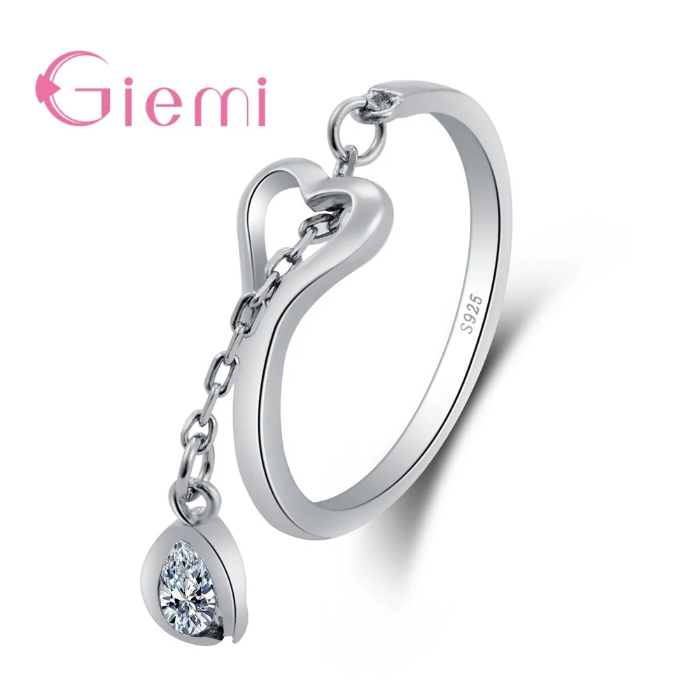 

GIEMI 100% Authentic 925 Sterling Silver Delicate Heart Finger Rings For Women Original Ring Resizable Jewelry Hot Sale