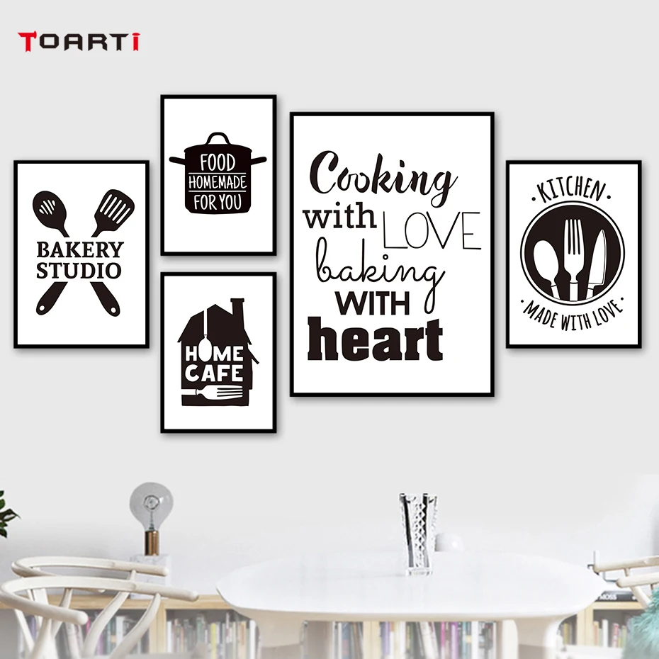 

cooking With Love Kitchen Quote Wall Art canvas painting Baking With Heart Prints And Poster Pictures Home Kitchen Decor
