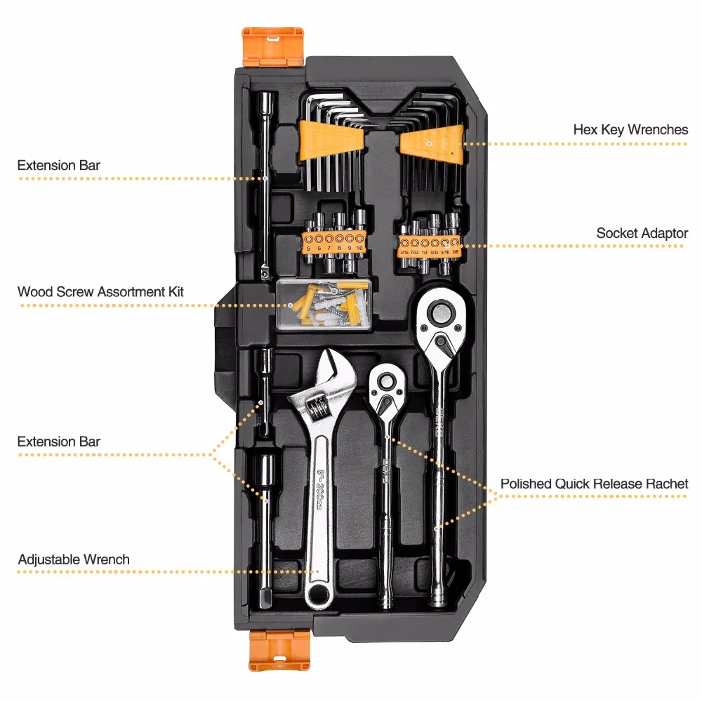 DEKO 192 Pcs Professional Car Repair Tool Set Auto Ratchet Spanner  Screwdriver Socket Mechanics Tools Kit W/ Blow-Molding Box