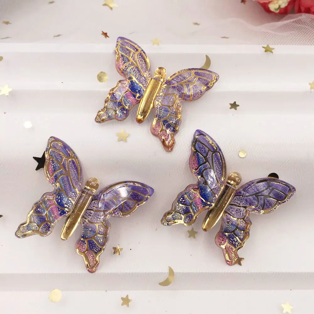 New 10pcs Resin Big Colorful Crystal Butterfly Flat Back Rhinestone Buttons DIY 1 Hole Wedding Scrapbook Accessories Craft W91 - Цвет: W911