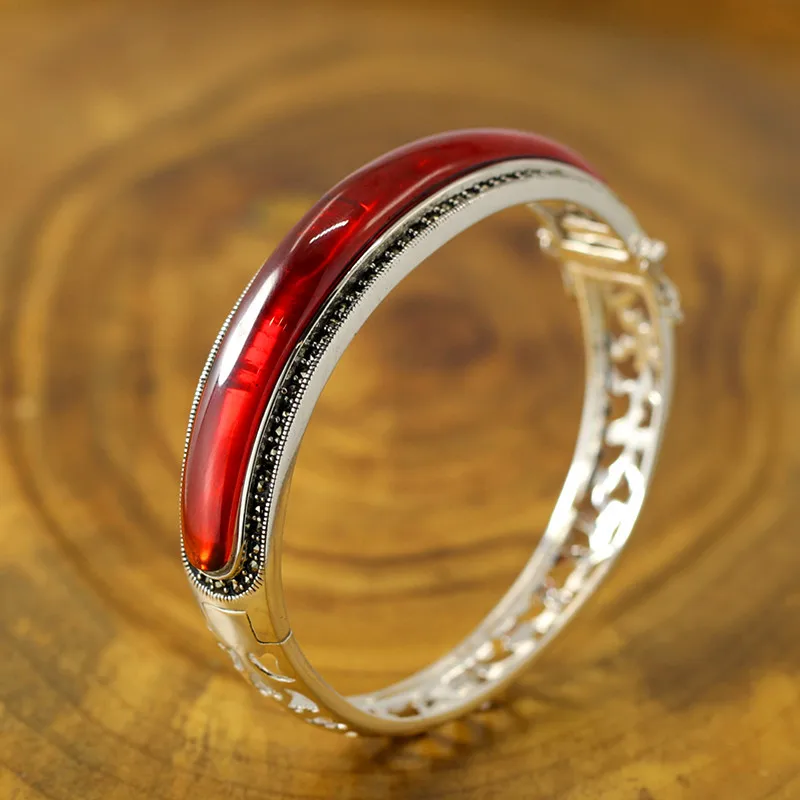 Genuine Solid Thai Bracelet Bangles For Women With Natural Red Garnet Openable Classic Fine Jewelry Manchette Bracelet Femme Genuine Solid Thai Bracelet Bangles For Women With Natural Red Garnet Openable Classic Fine Jewelry Manchette Bracelet Femme