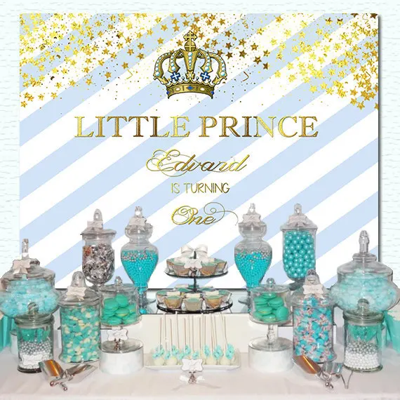 

custom blue and gold prince king crown striped background High quality Computer print party backdrops