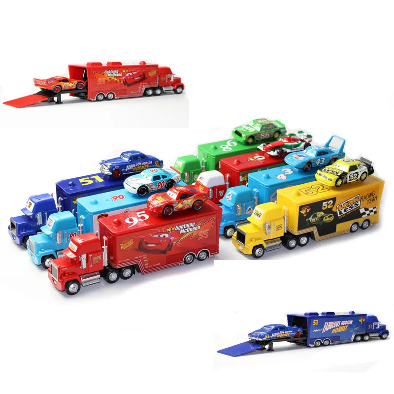 Disney Pixar Cars 21 стиль Mack Truck + маленький автомобиль McQueen 1:55 литой металлический сплав и
