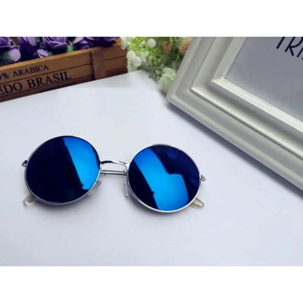 Ретро Круглые Солнцезащитные очки женские брендовые дизайнерские солнечные очки для женщин зеркальные солнечные очки сплав женские яркие цвета - Цвет линз: blue lens