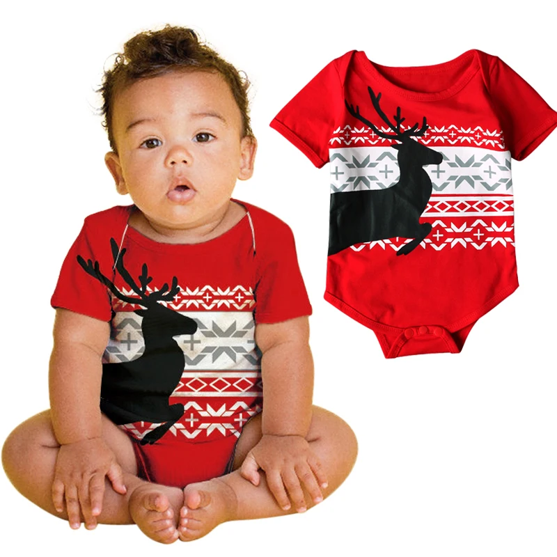 Christmas Baby Bodysuit Short Sleeve Reindeer Baby Toddler Clothes Boys